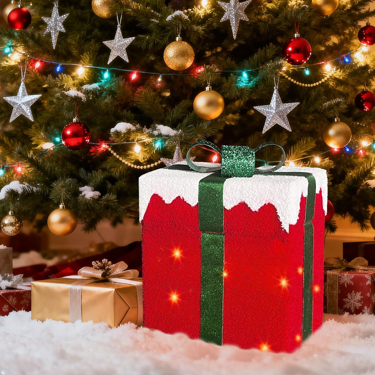 Decoraciones de Navidad para interiores Caja de regalo iluminada co...