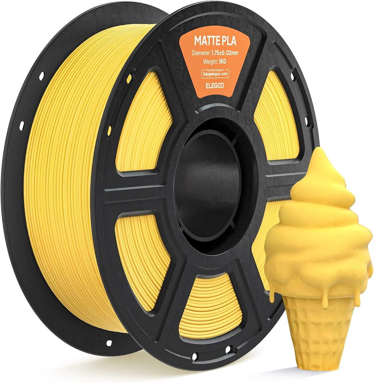 ELEGOO Filamento de impresora 3D PLA mate de 0.07 in, amarillo sol,...