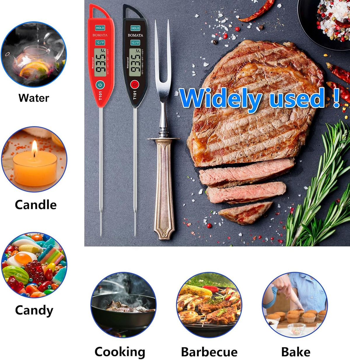 BOMATA Paquete de 2 termómetros para carne IPX7 impermeables, termó...
