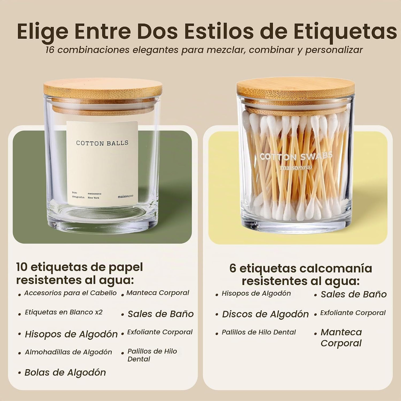 MaisoNovo Recipientes de baño de vidrio con tapas (hermético), sopo...