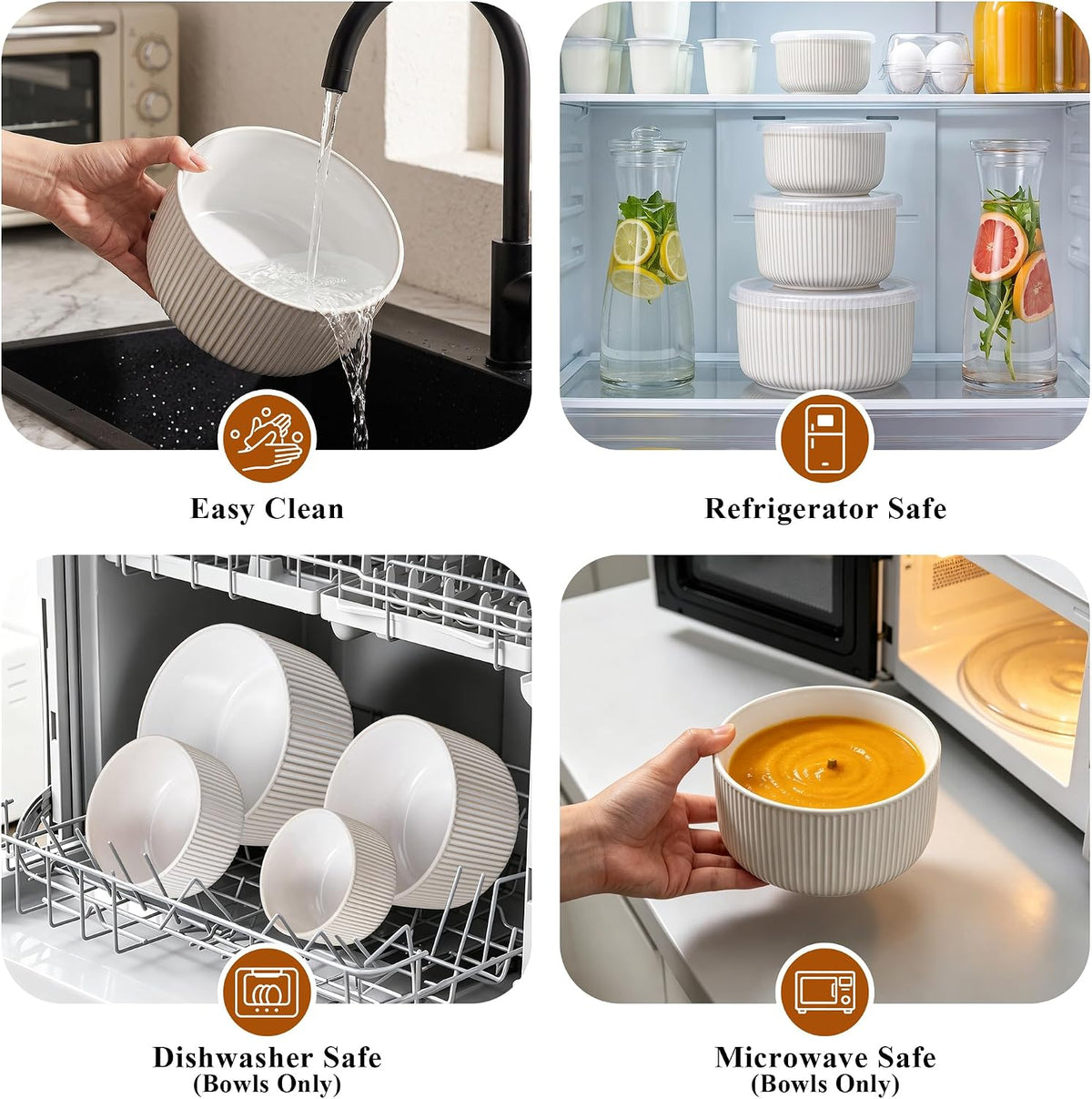 E-far Cuencos de cerámica para mezclar con tapas, juego de 4 cuenco...
