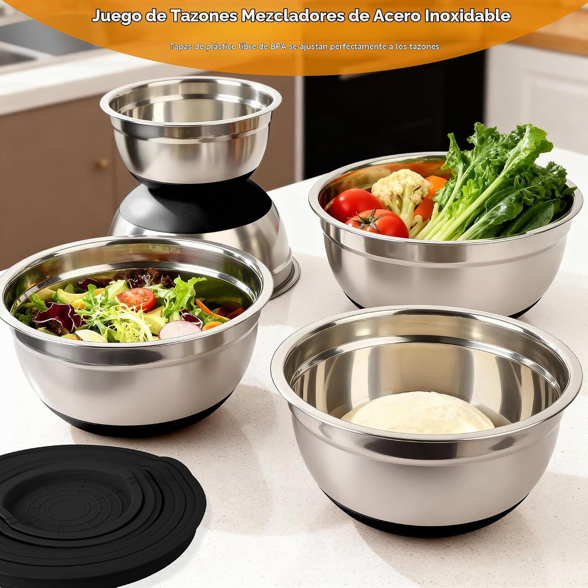 CHAREADA Tazones para mezclar con tapas herméticas, juego de 18 pie...