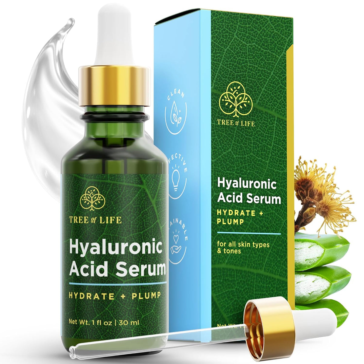 Suero de ácido hialurónico Tree of Life para rostro, suero hidratan...