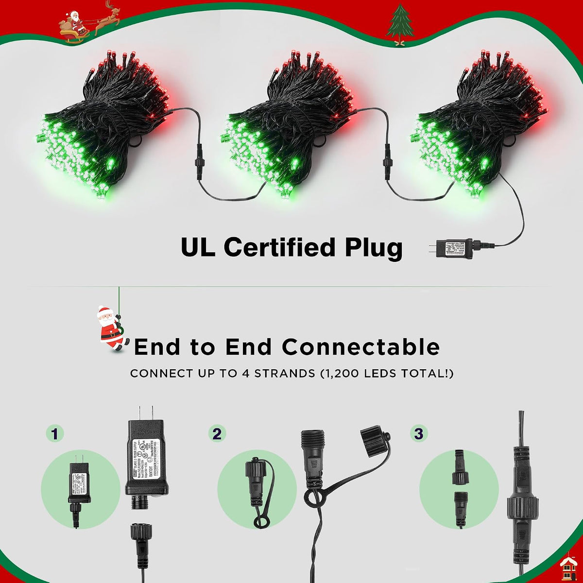 BlcTec Luces largas de Navidad para interiores y exteriores, 500 lu...