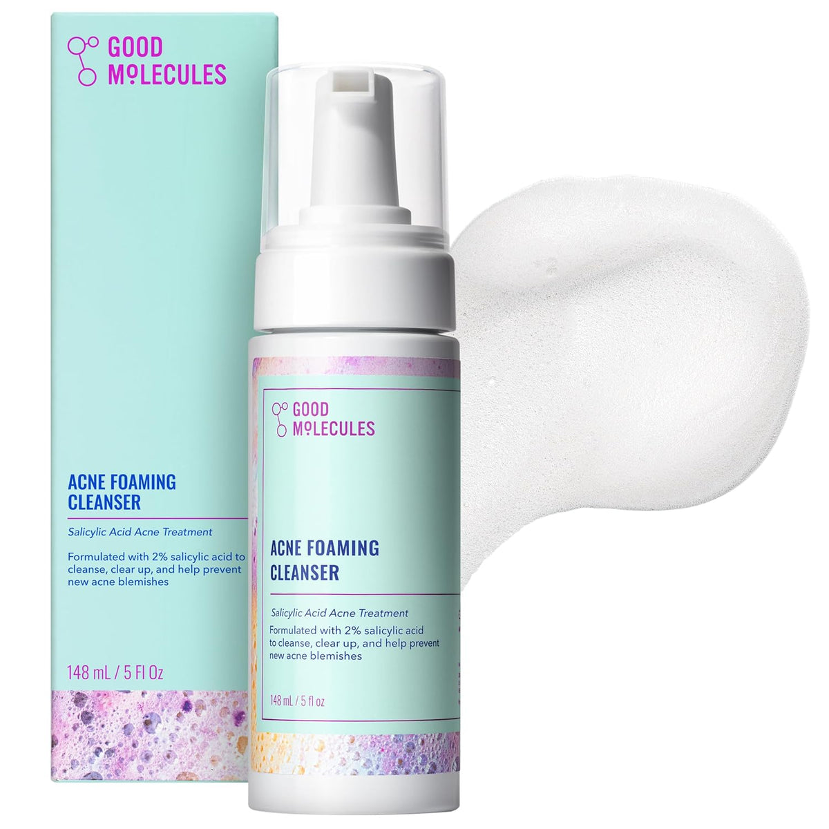 Limpiador espumoso para acné Good Molecules, 2 % de ácido salicílic...