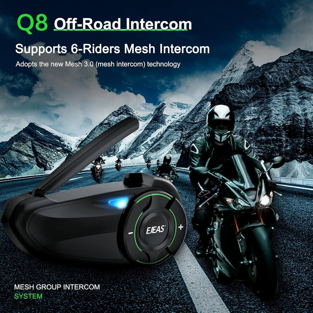 EJEAS Q8 Intercomunicador Bluetooth para casco de motocicleta, nuev...