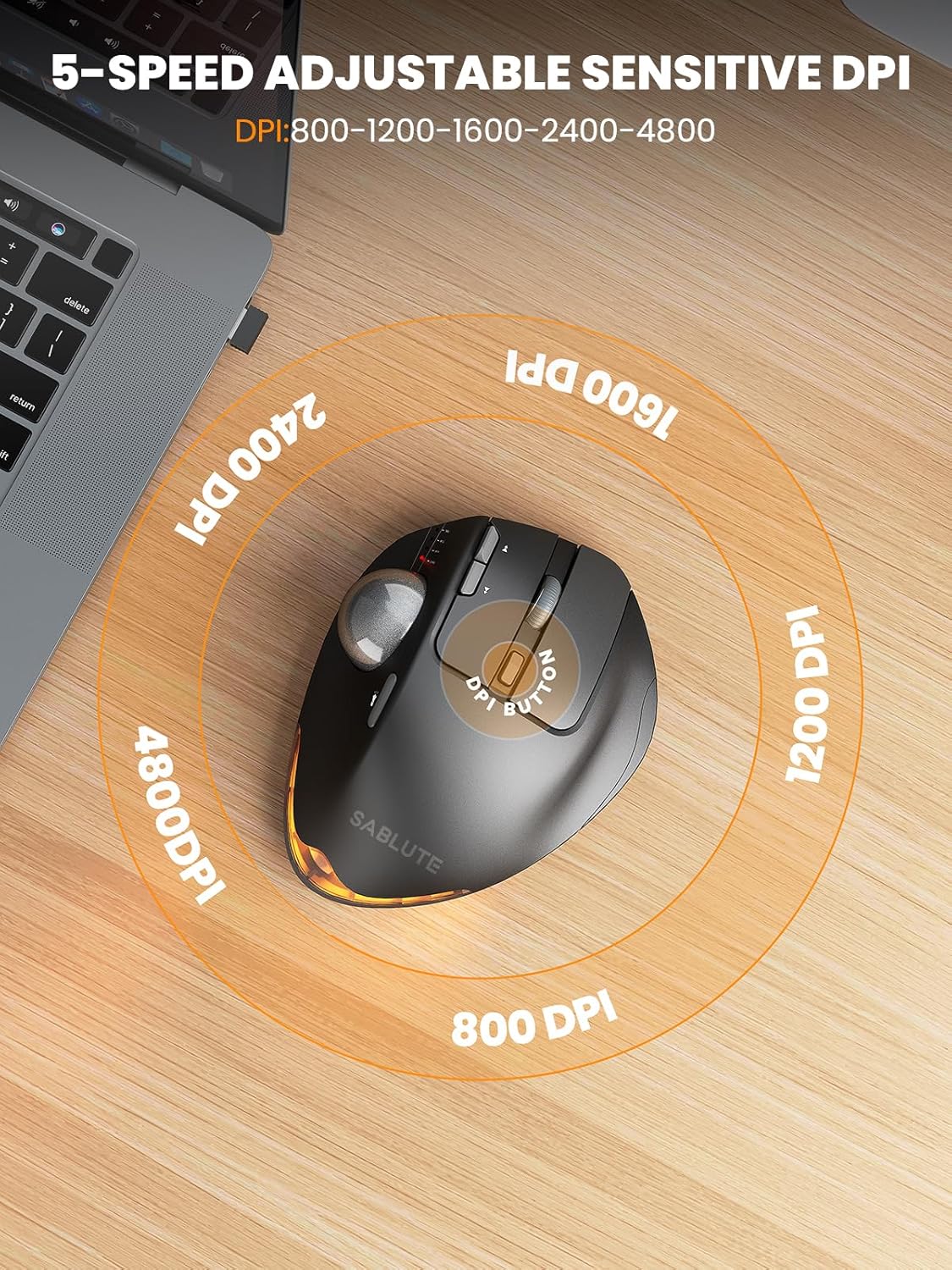Ratón inalámbrico Trackball, ángulo ajustable recargable, con estuc...
