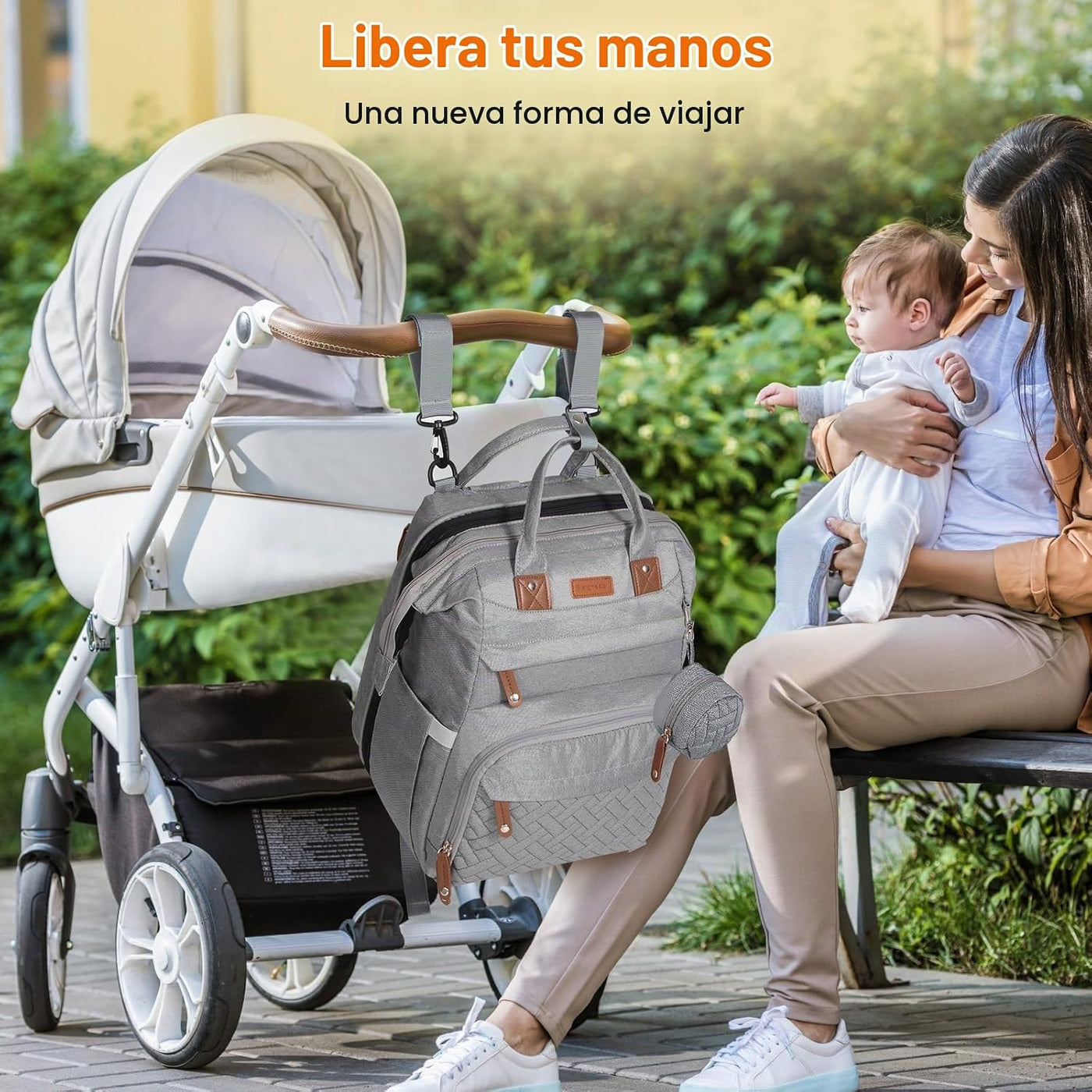 Shengmeister Mochila para pañales con cambiador, color gris | Tela...