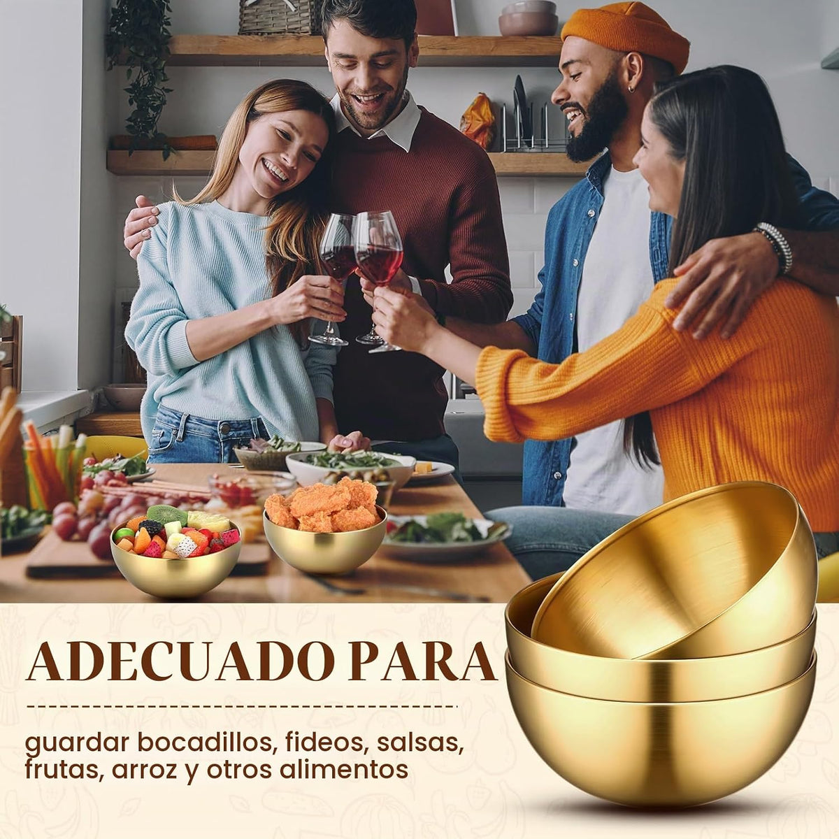 Nuogo - 10 cuencos dorados de acero inoxidable para mezclar ensalad...