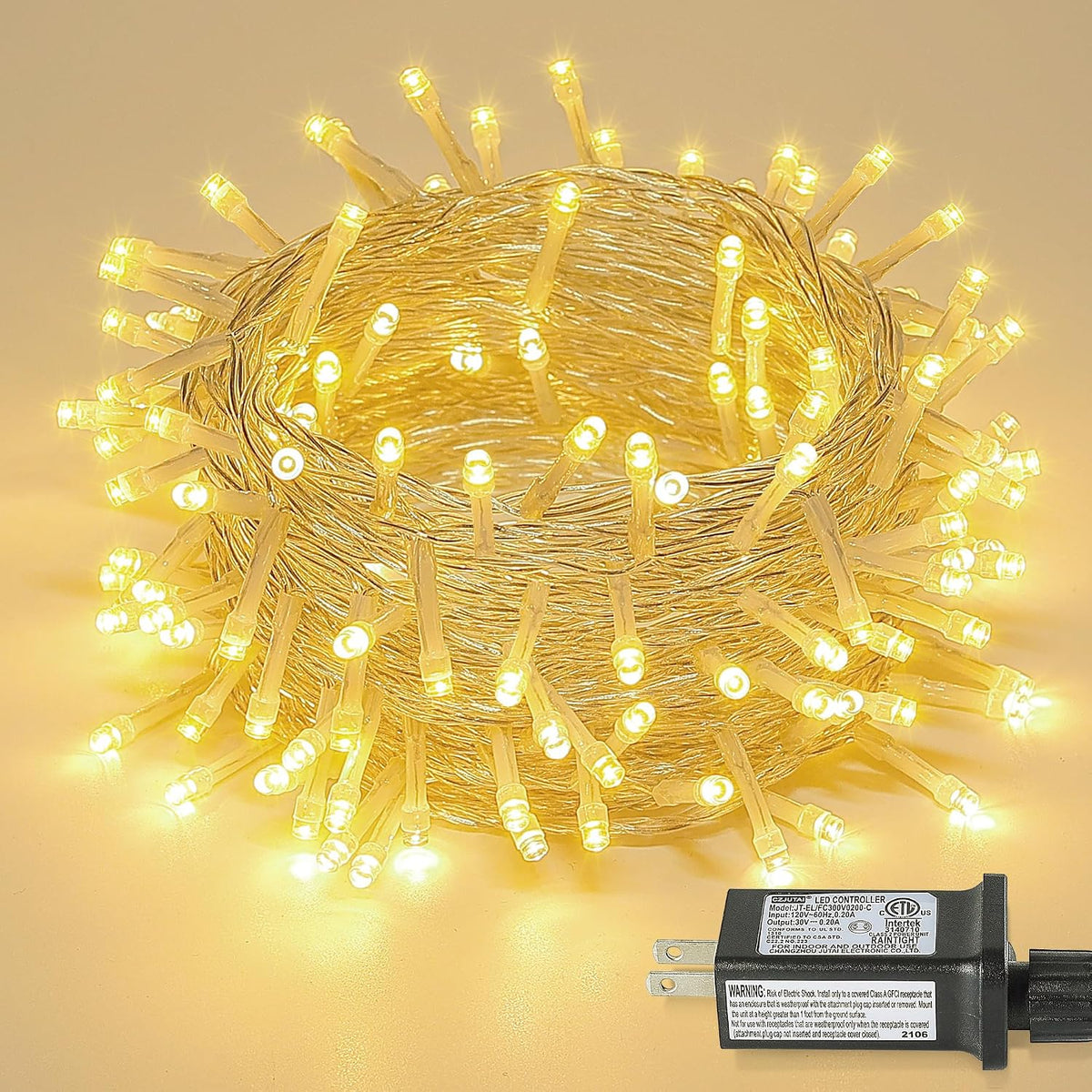 Pellimo 100 luces LED de Navidad, 33 pies de luz blanca cálida ench...