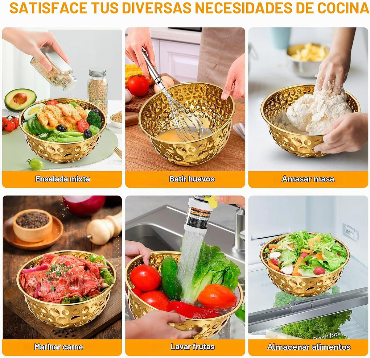 YEJZXY Juego de 5 cuencos de acero inoxidable dorados | 4.9\/4.2\/3...