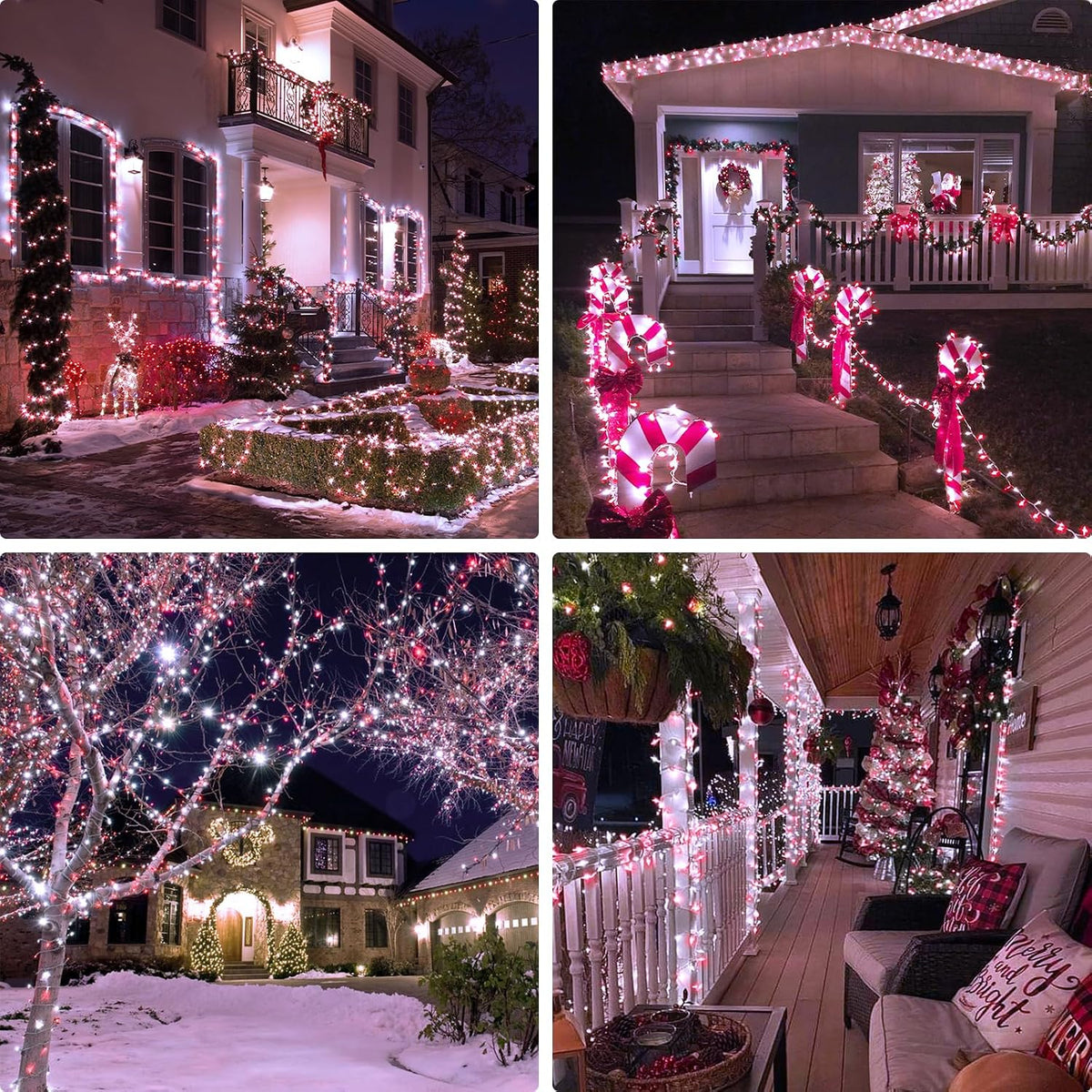 JMEXSUSS 132 pies de luces de Navidad rojas y blancas para exterior...