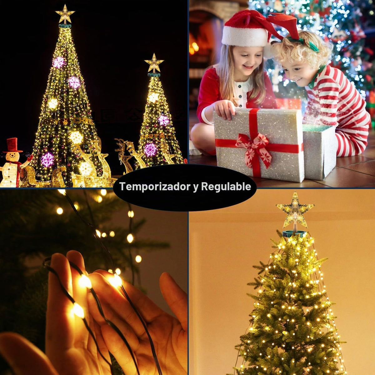 Luces de árbol de Navidad con estrella en la parte superior, 400 lu...