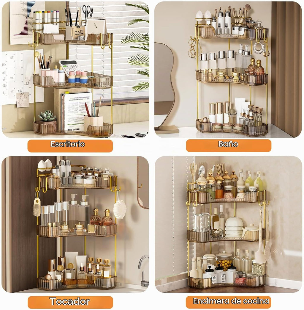 Greenby Organizador esquinero de 3 niveles, estante de maquillaje y...