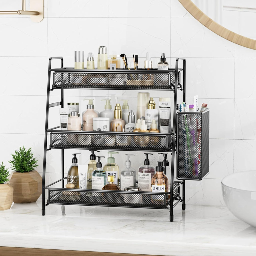 EKNITEY Organizador de encimera de baño con estante de 3 niveles -...