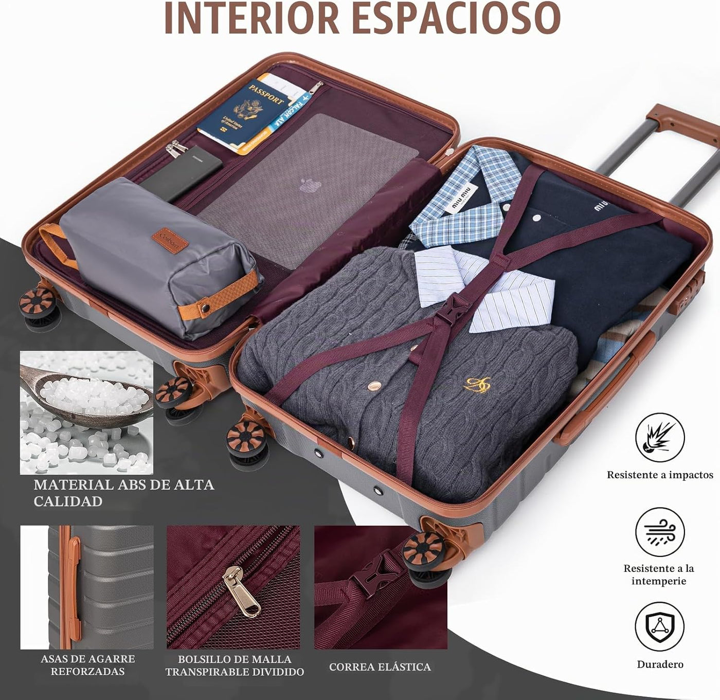 Cosbarn Sets de Equipaje de 5 Piezas Maletas con Ruedas, Gris, Moda...