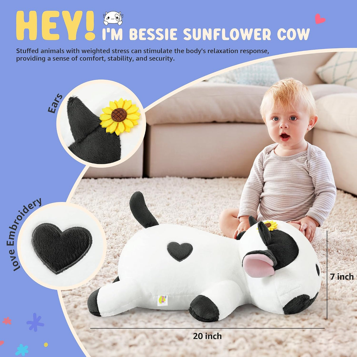 Onsoyours Animales de peluche originales de vaca girasol con peso y...