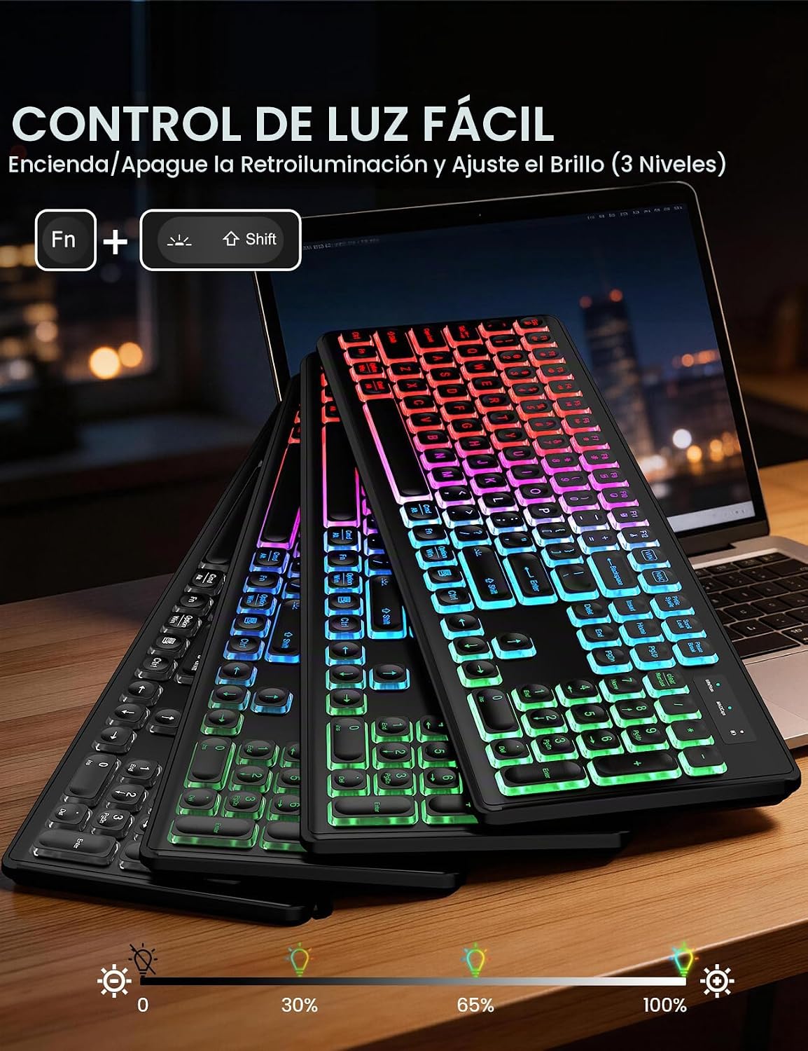 Combo de teclado y mouse inalámbricos con retroiluminación RGB, rec...