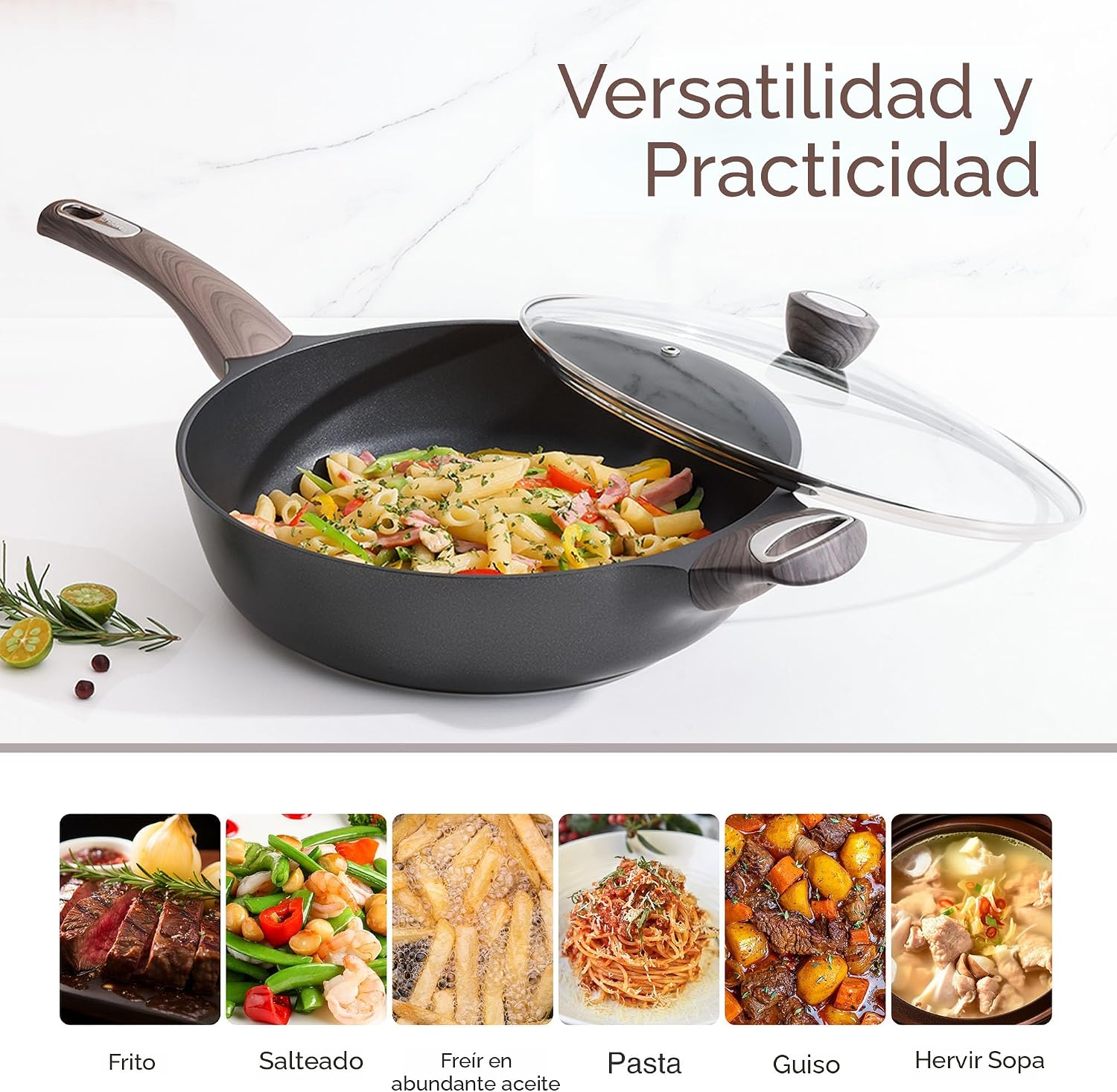 SENSARTE Sartén antiadherente con tapa, sartén profunda grande de 1...