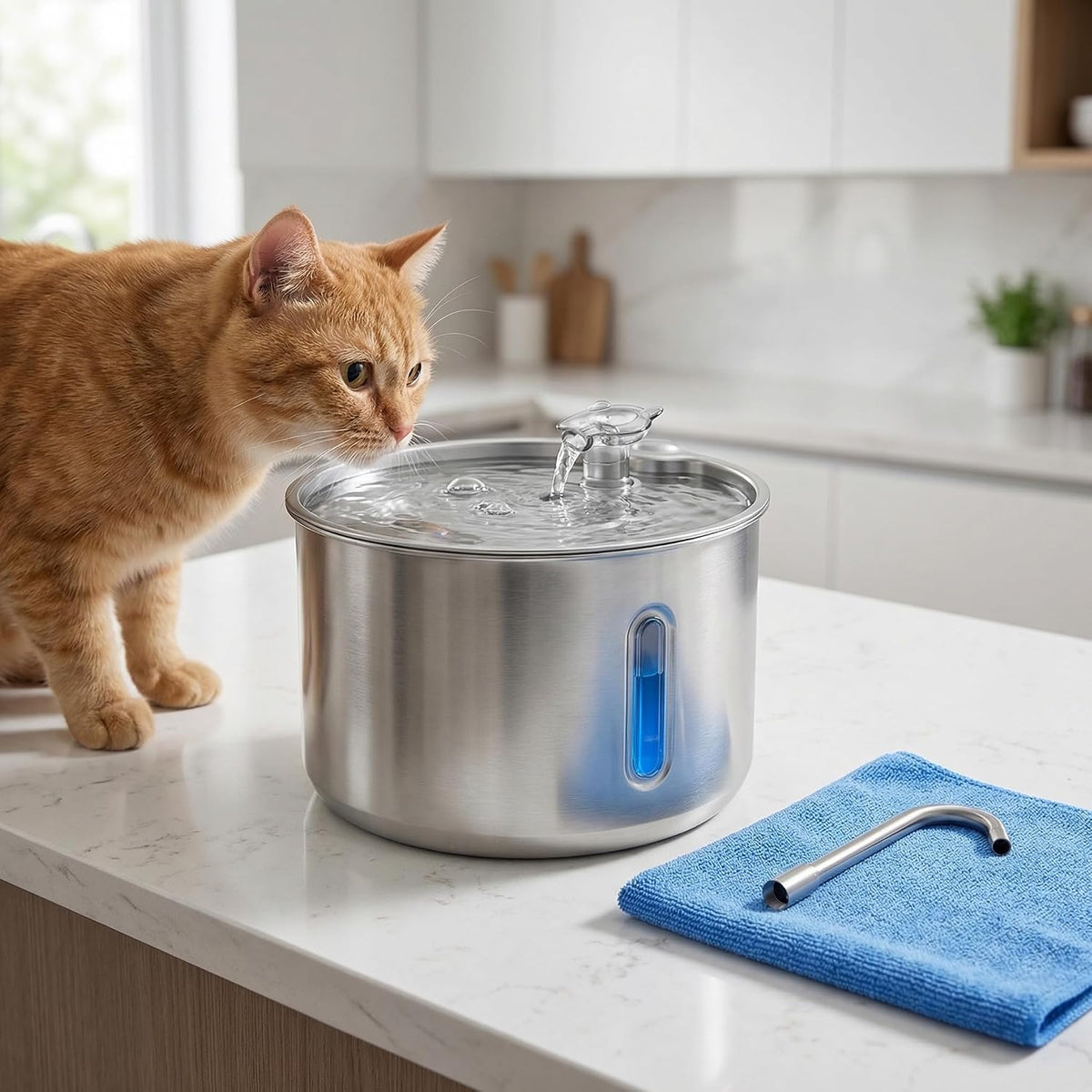 Fuente de agua de acero inoxidable para gatos, dispensador automáti...