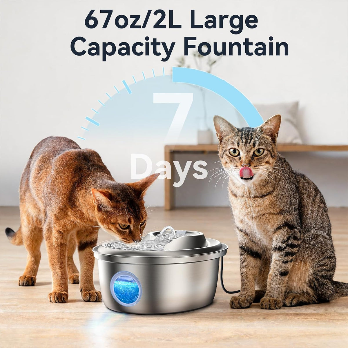 ORSDA Fuente de agua de acero inoxidable para gatos, fuente automát...