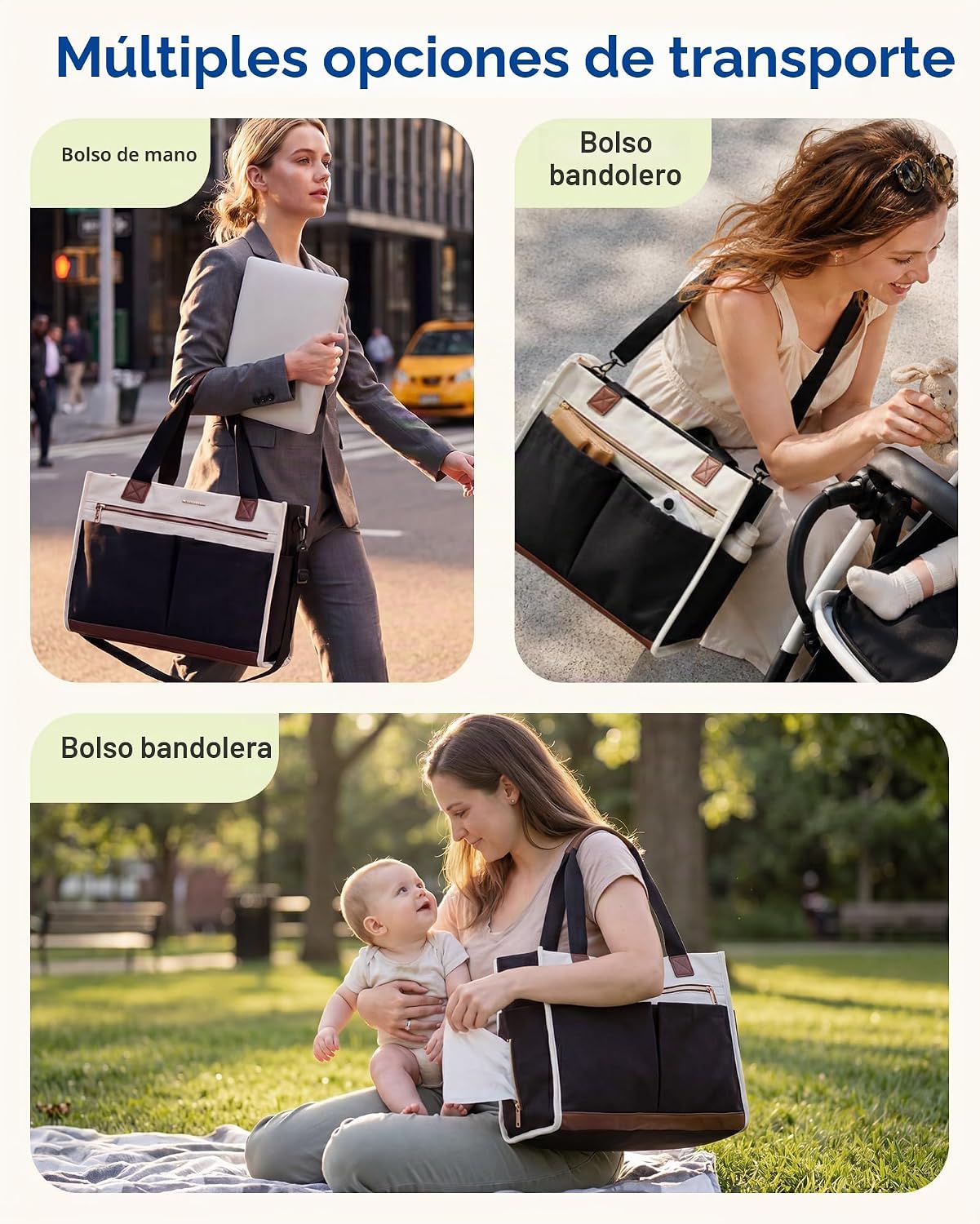 mommore Bolsa de pañales de lona Bolso de hospital con estilo para...