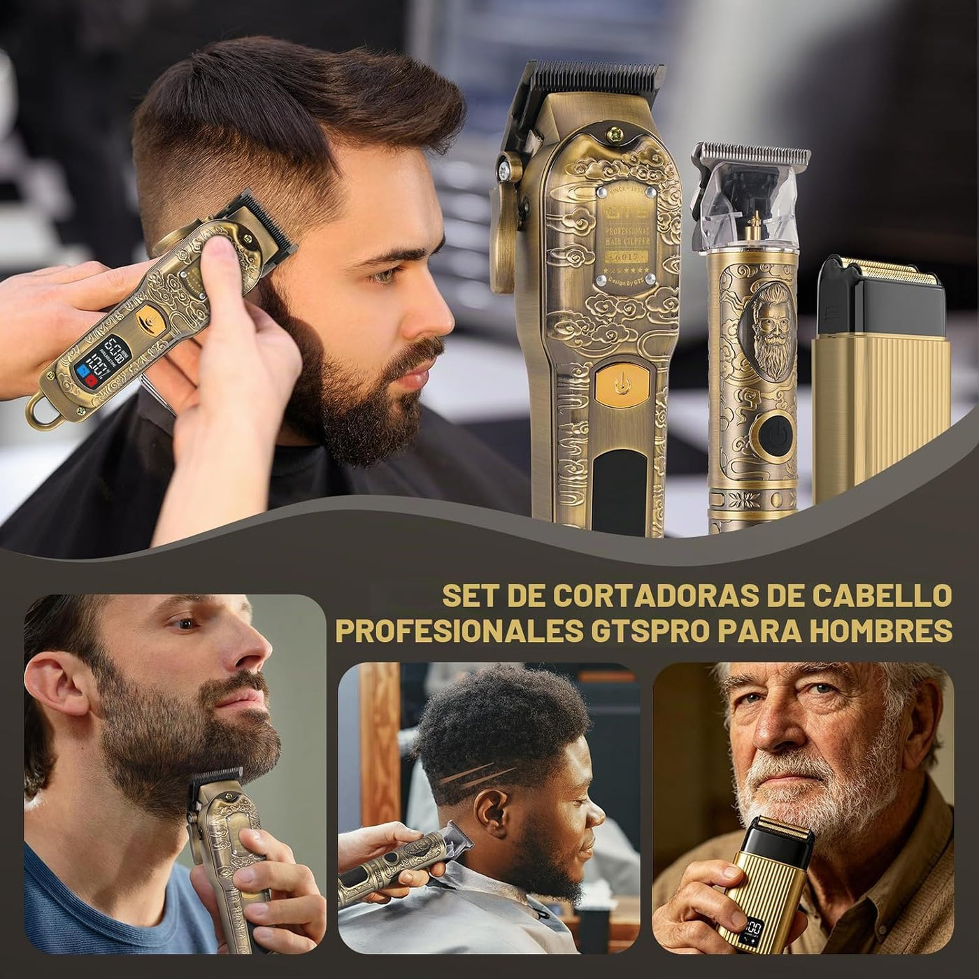 GTS PRO Juego de cortapelos profesional 3 en 1 para hombre, kit de...