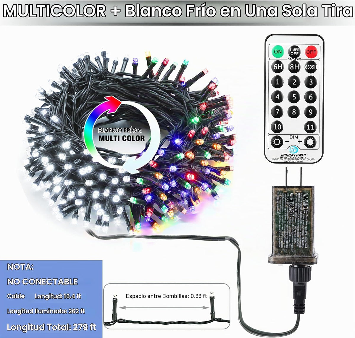 Brizled Guirnalda de luces de Navidad, 279 pies, 800 luces LED de N...