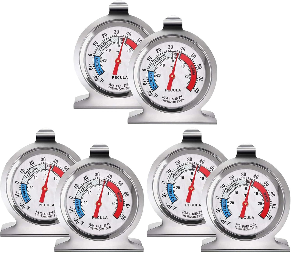 Paquete de 6 termómetros para refrigerador, 30-30 °C\/20-80 °F, ter...