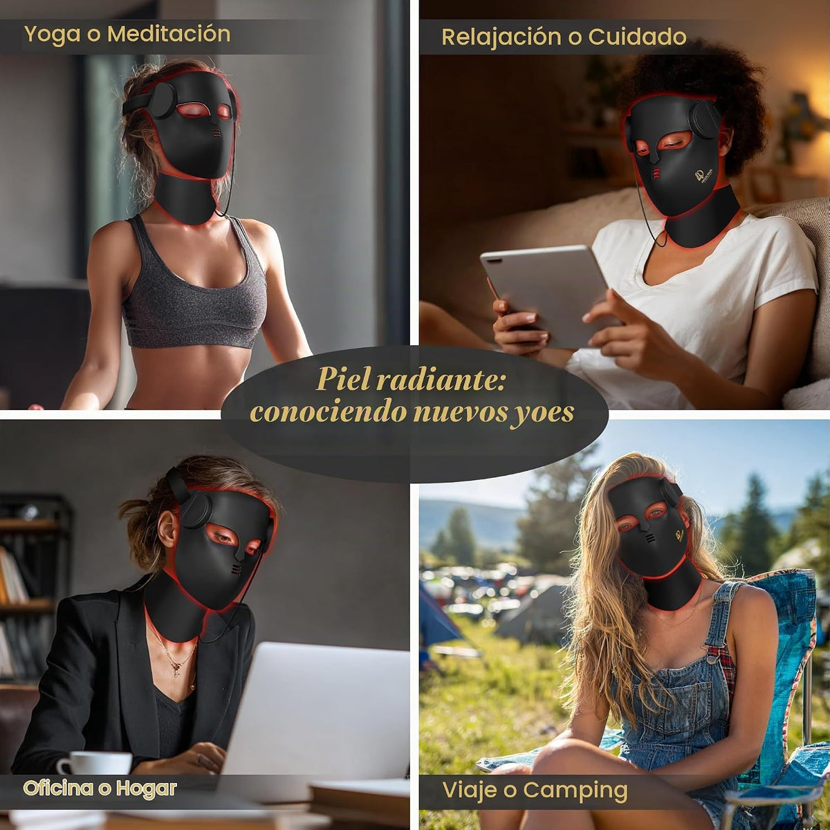 Máscara de terapia de luz LED 4D con ajuste de contorno para cara y...