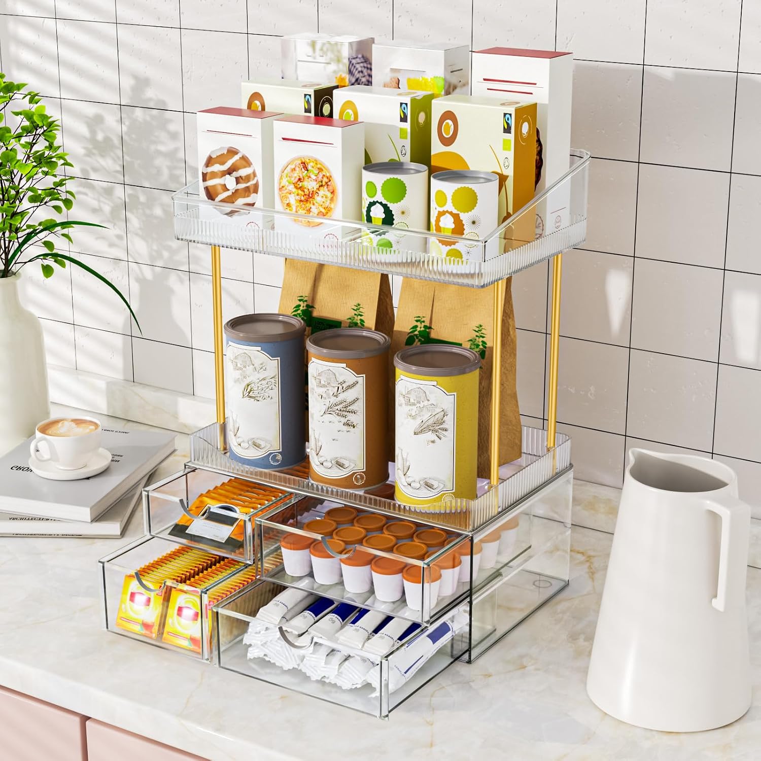 SNSLXH Organizador de maquillaje transparente de 4 niveles para | O...