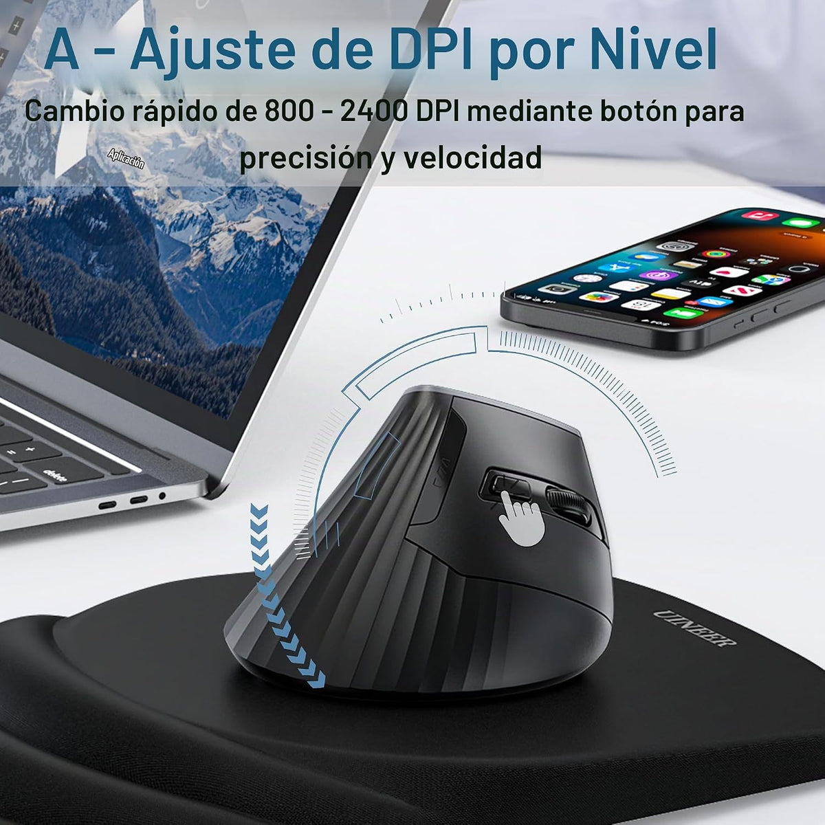 Uineer Ratón ergonómico vertical, inalámbrico de tres modos, duraci...