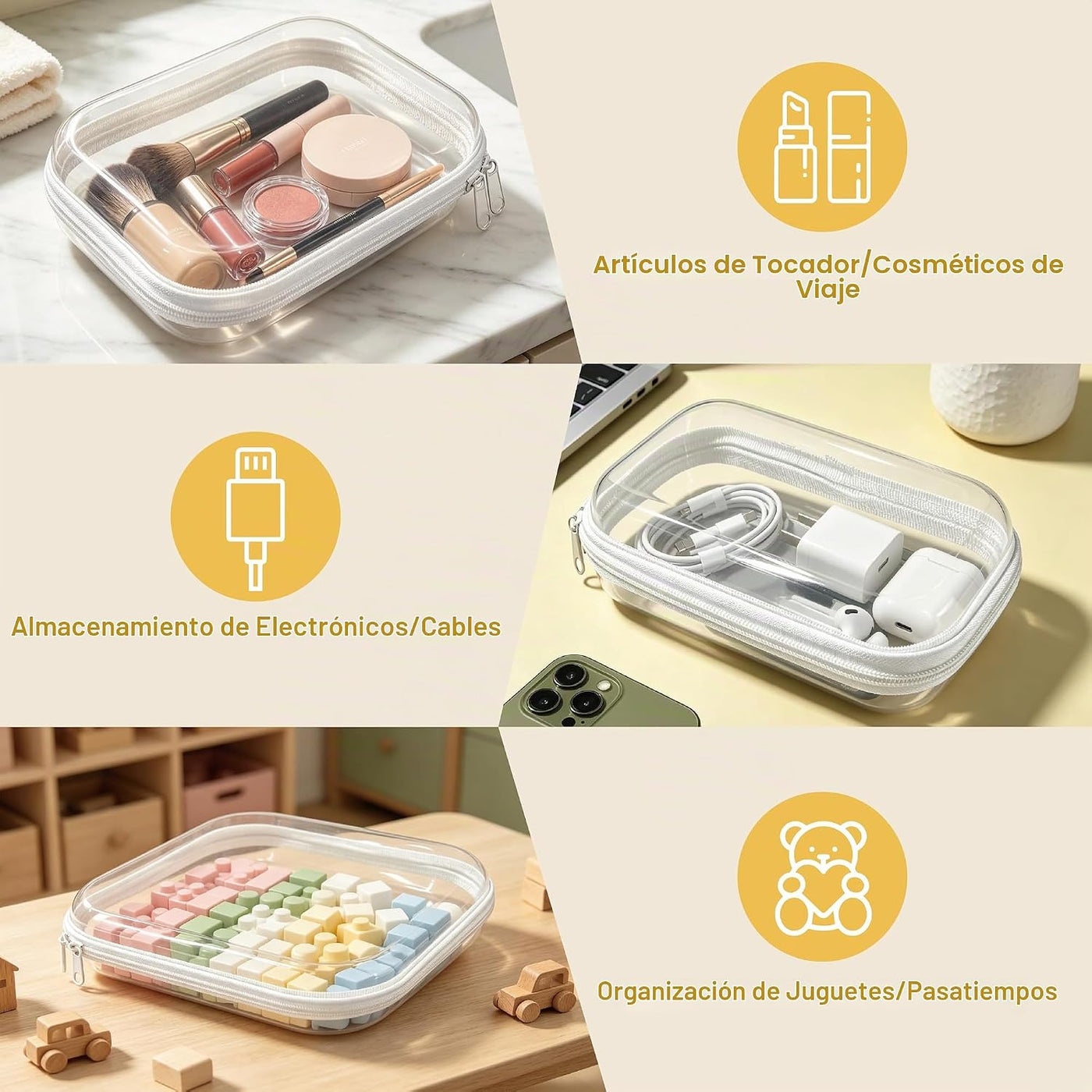 Paquete de 6 fundas rígidas transparentes con cremallera, bolsa de...