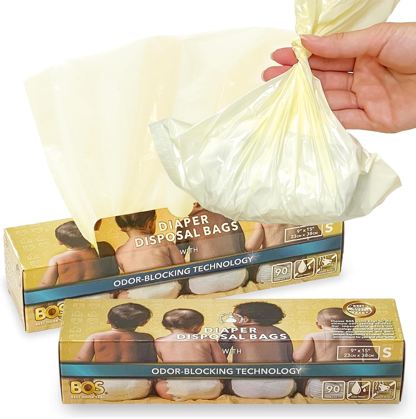BOS Bolsas de basura para pañales sucios que sellan el olor, sin ol...