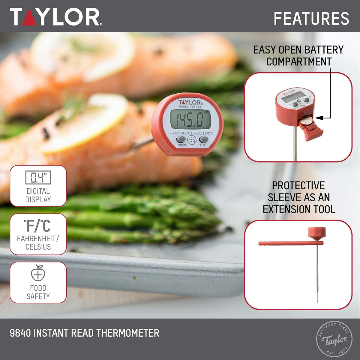 Taylor Instant Read Digital Meat Food Grill BBQ Cooking Kitchen Ter...