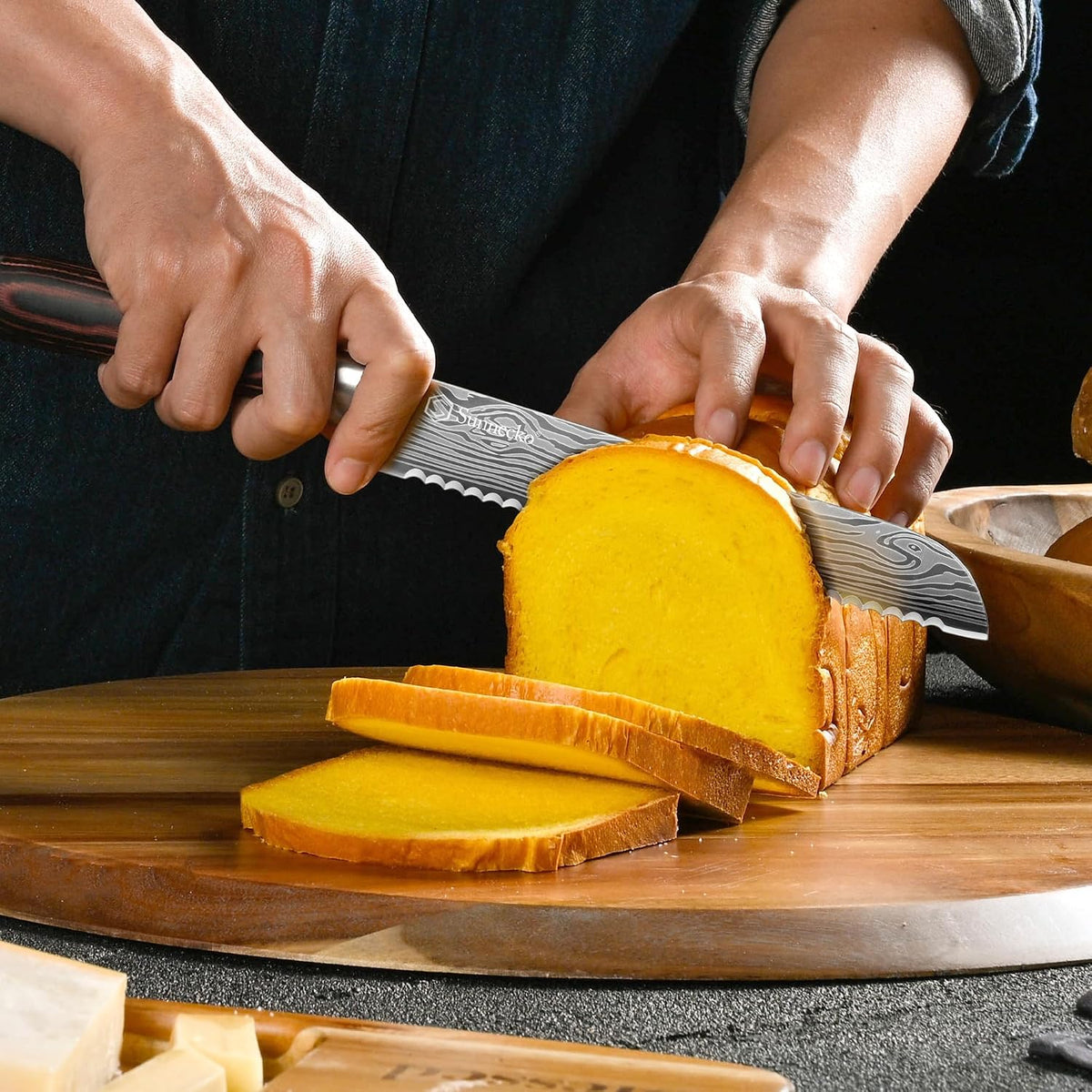 Sunnecko Cuchillo de pan de 8 pulgadas, cuchillo de pan dentado de...