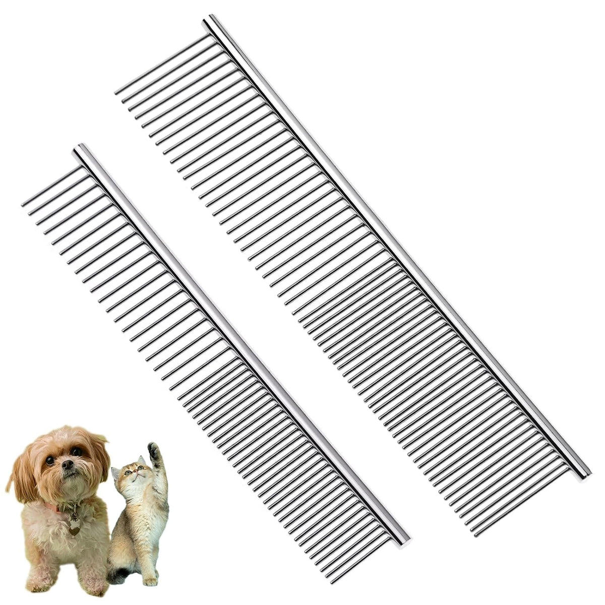 Flezoo 2 cepillos de acero inoxidable para mascotas de 6.4 y 7.5 pu...