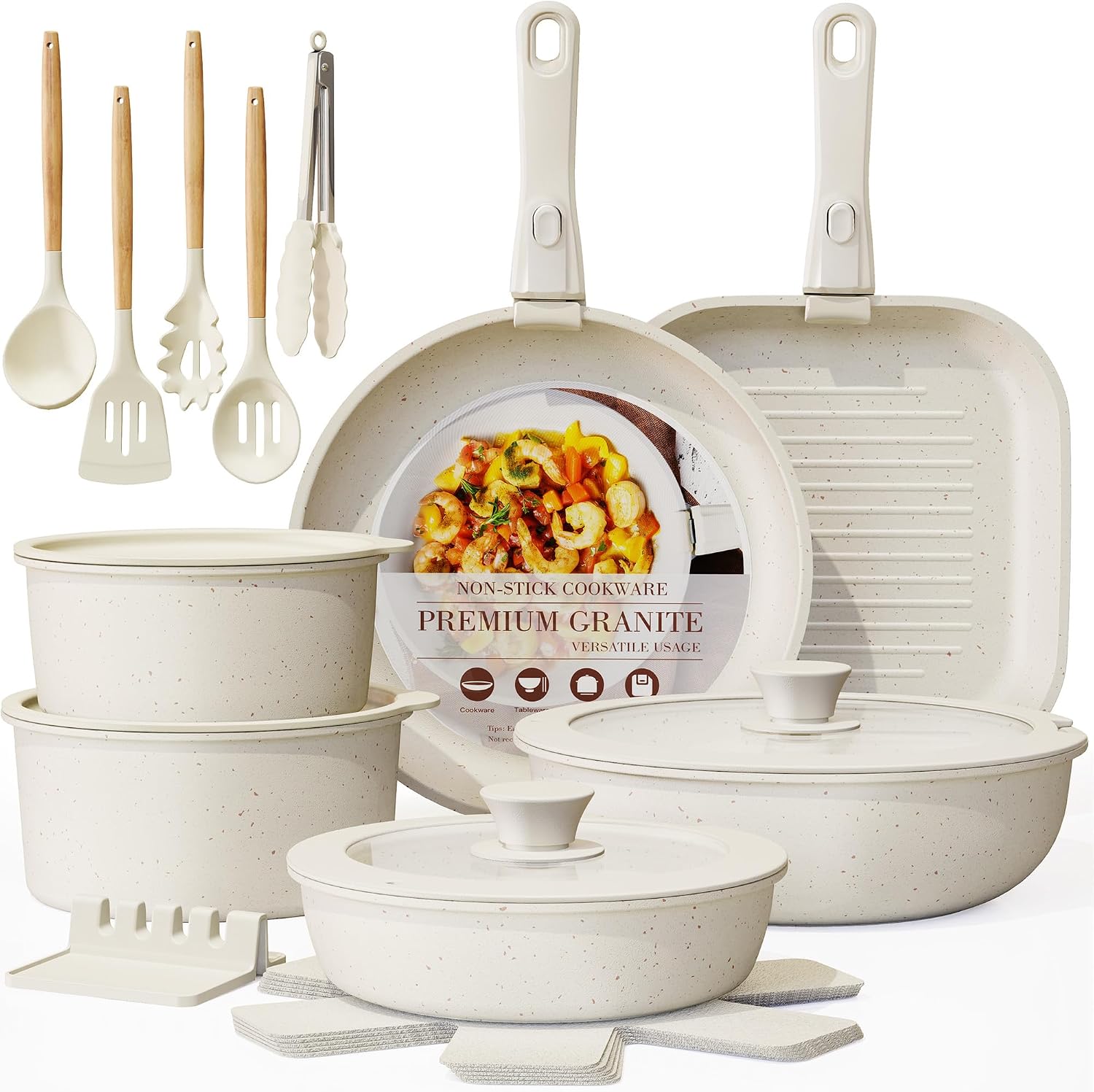 Astercook Juego de 23 ollas y sartenes antiadherentes, juego de ute...