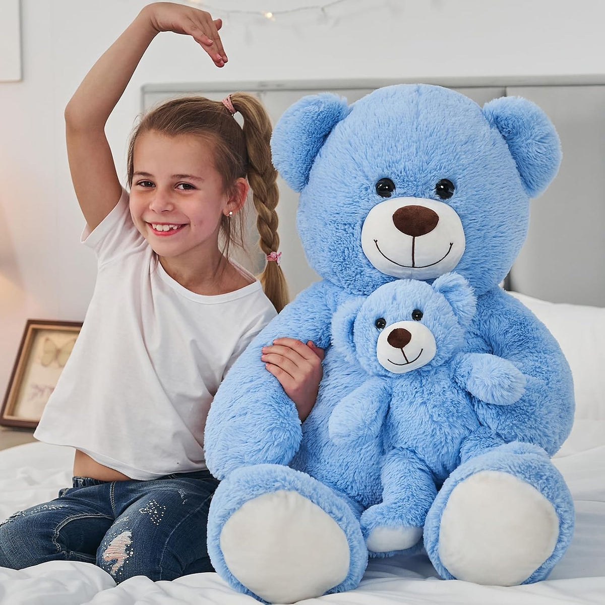 Muiteiur Juego de oso de peluche gigante azul de 40'', lind...