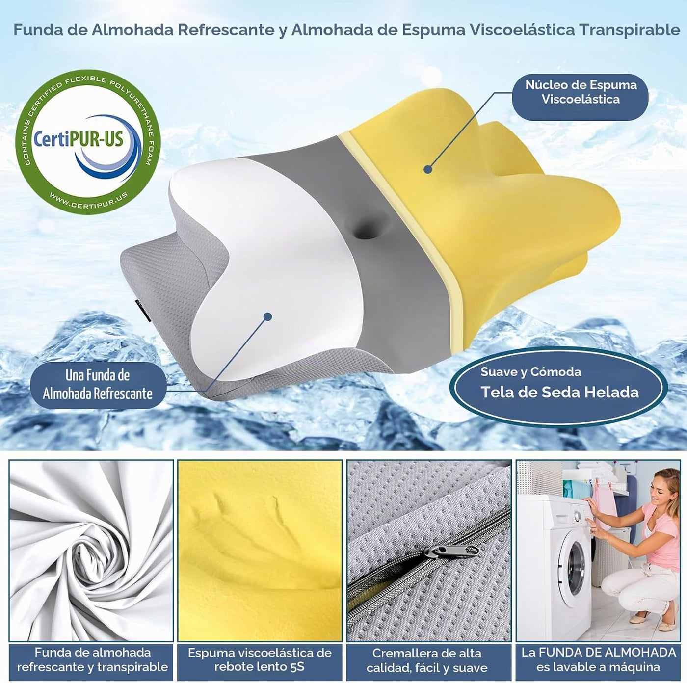 Cervicac Almohada cervical para aliviar el dolor, almohada ergonómi...