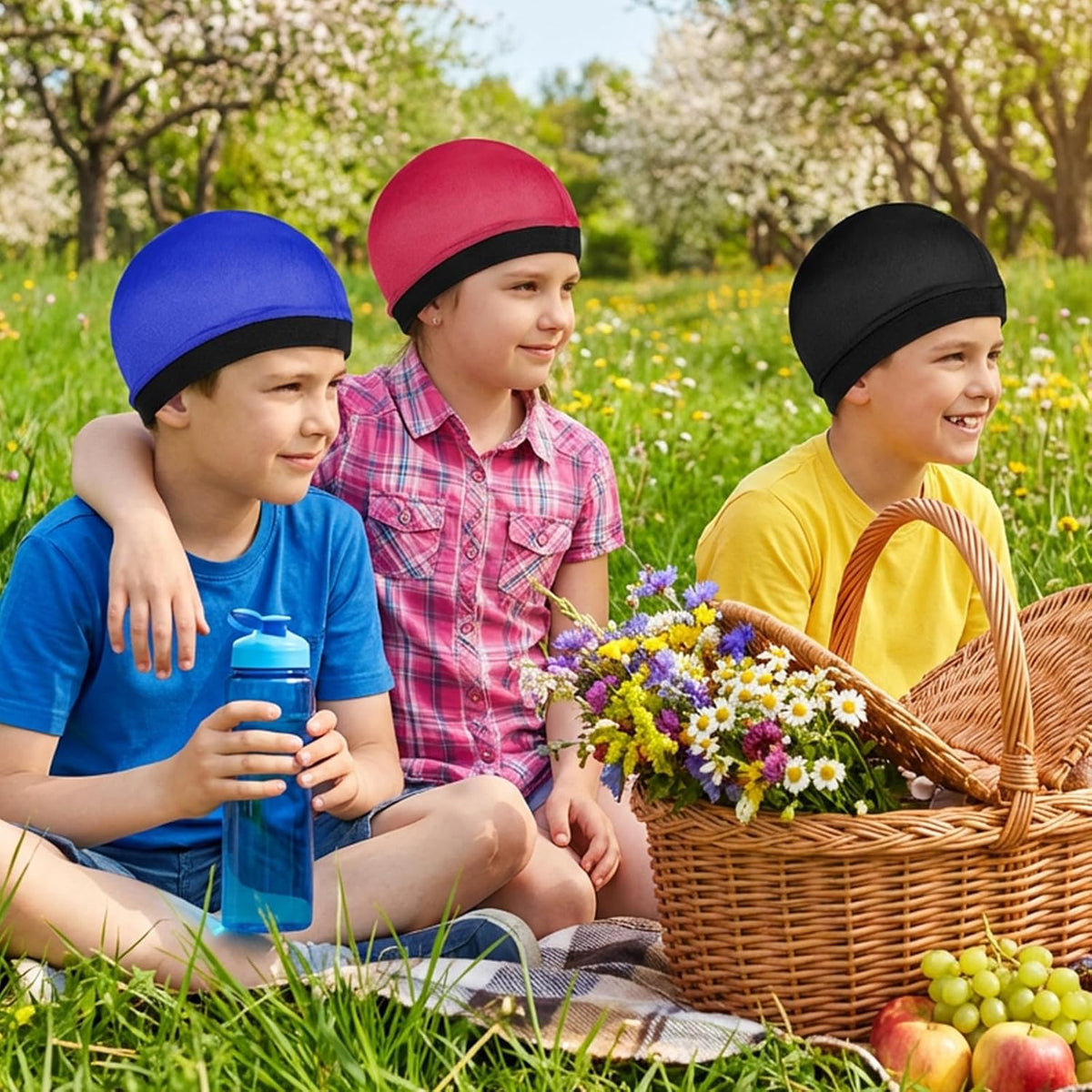 Sibba Juego de 3 gorras de satén para niños, sedosas, durags de pol...