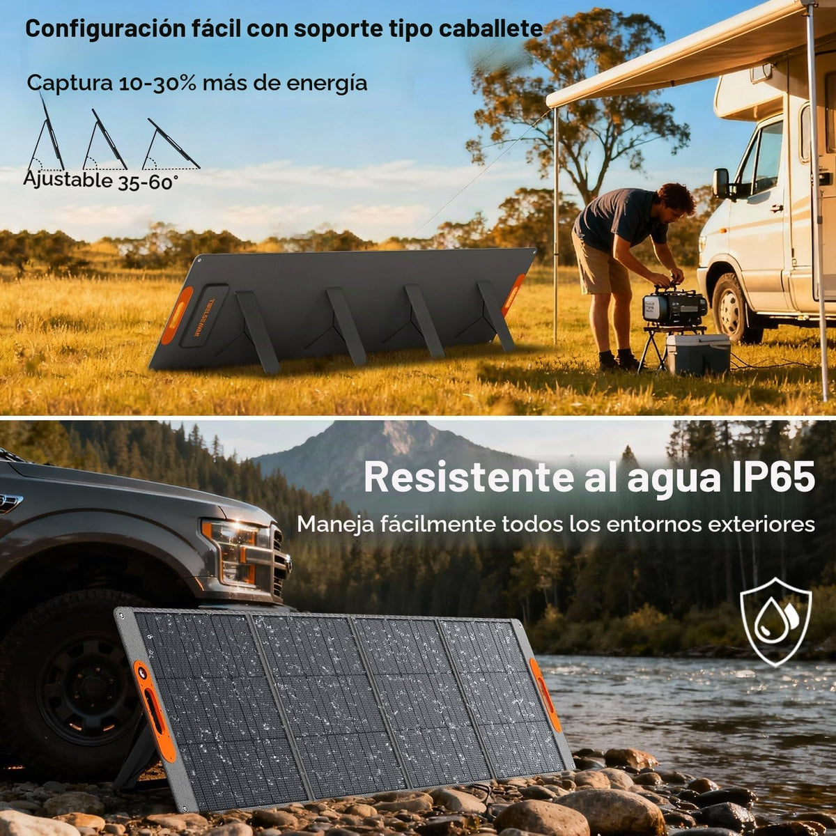 Panel solar portátil de 280W, impermeable HPBC IP65 para RV al aire...