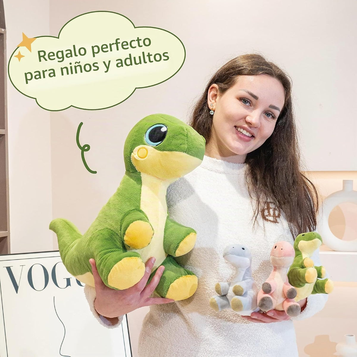 Jrystar Animal de peluche de dinosaurio con bebés, mamá dinosaurio...