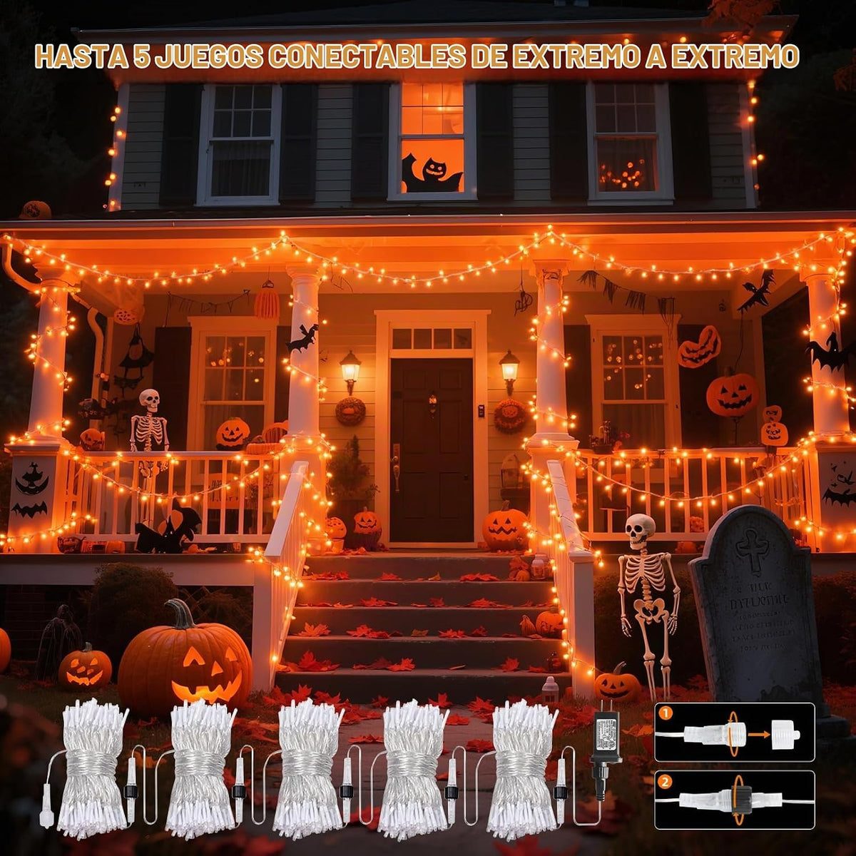 VTECHOLOGY Luces de árbol de Navidad naranja de 66 pies con 200 luc...