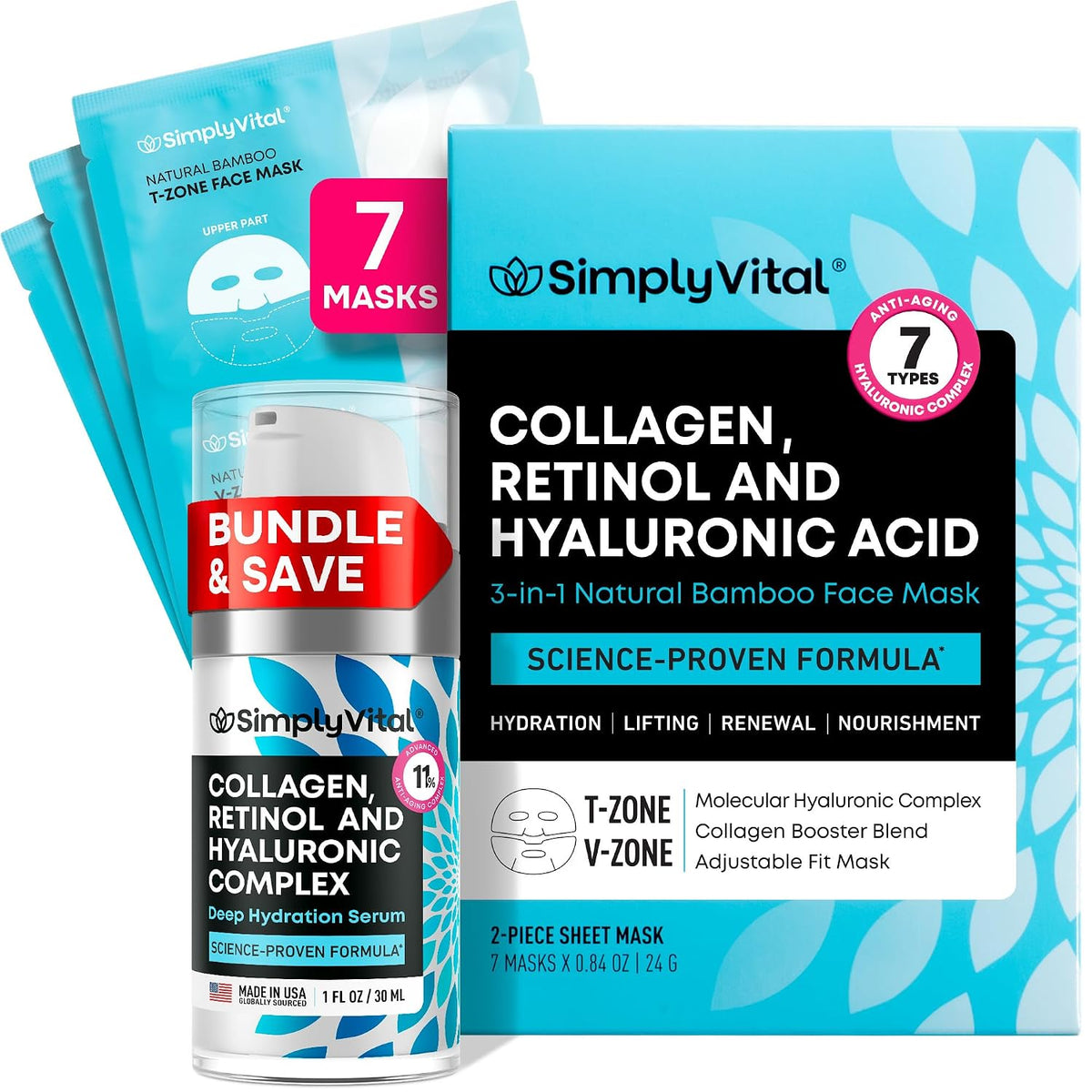 Suero de colágeno y máscara facial hidratante con retinol y ácido h...