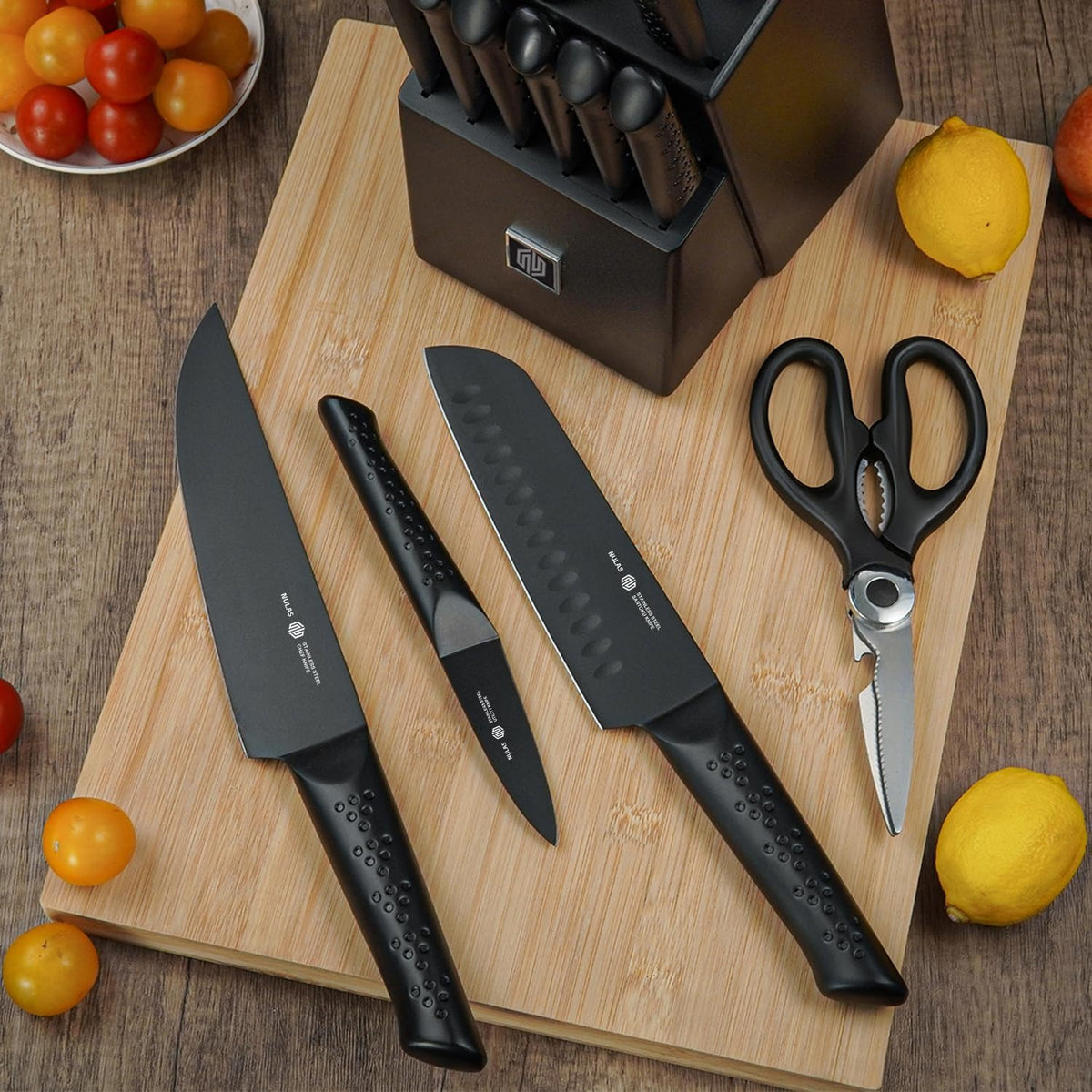 Juego de cuchillos de cocina de 15 piezas con bloque, afilador inte...