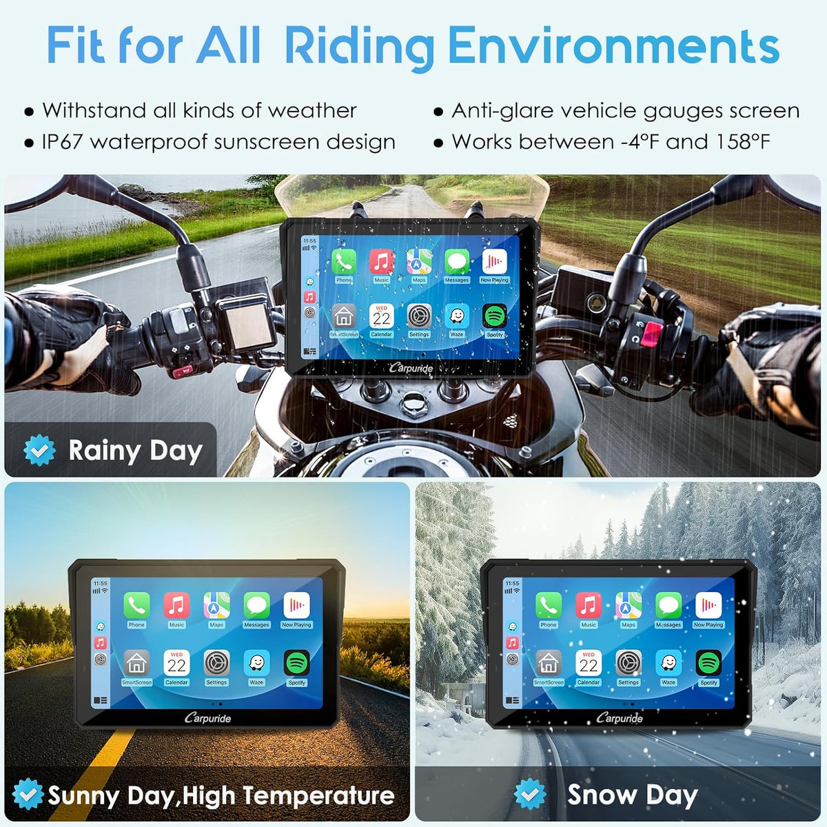 Carpuride W702PRO 7" para motocicleta CarPlay y Android Auto Du...