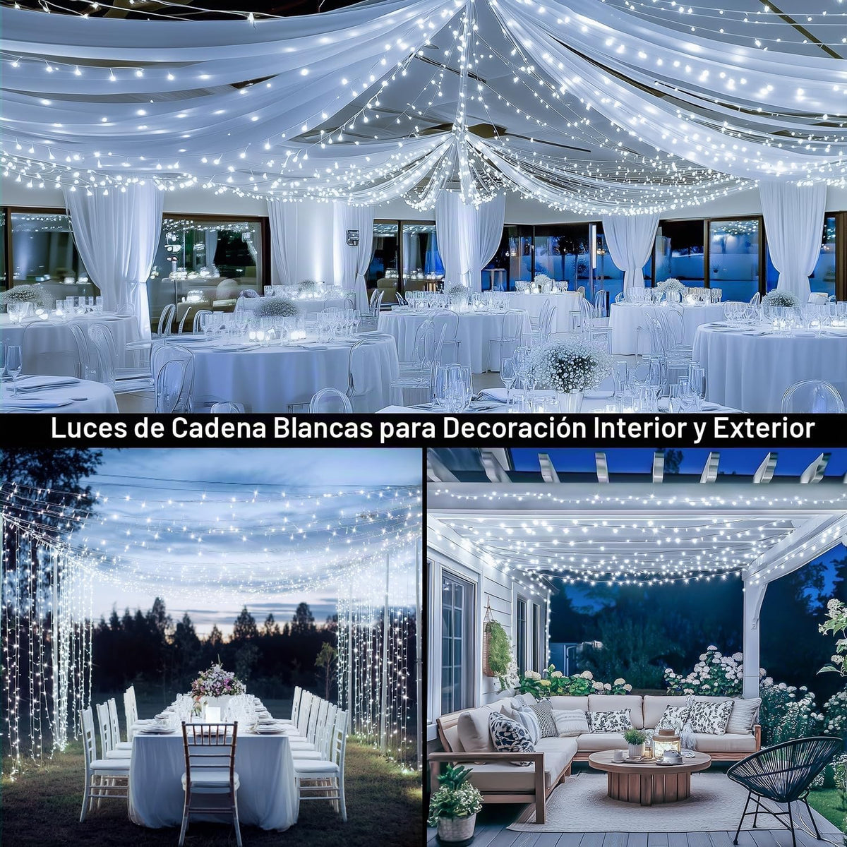 JMEXSUSS 132 pies 400 luces LED blancas de Navidad para interiores...