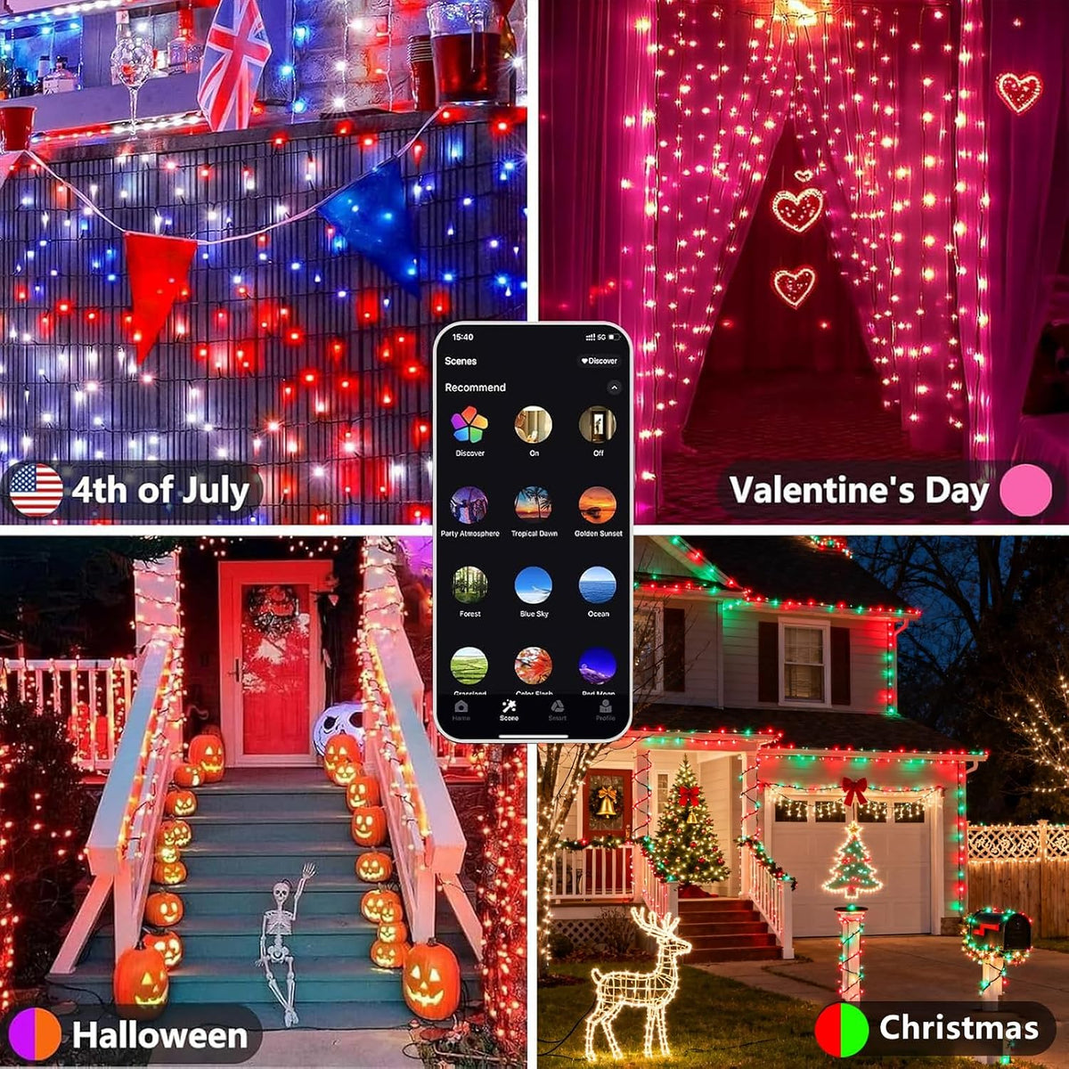 Luz inteligente de Halloween que cambia de color 264FT 800 LED nara...