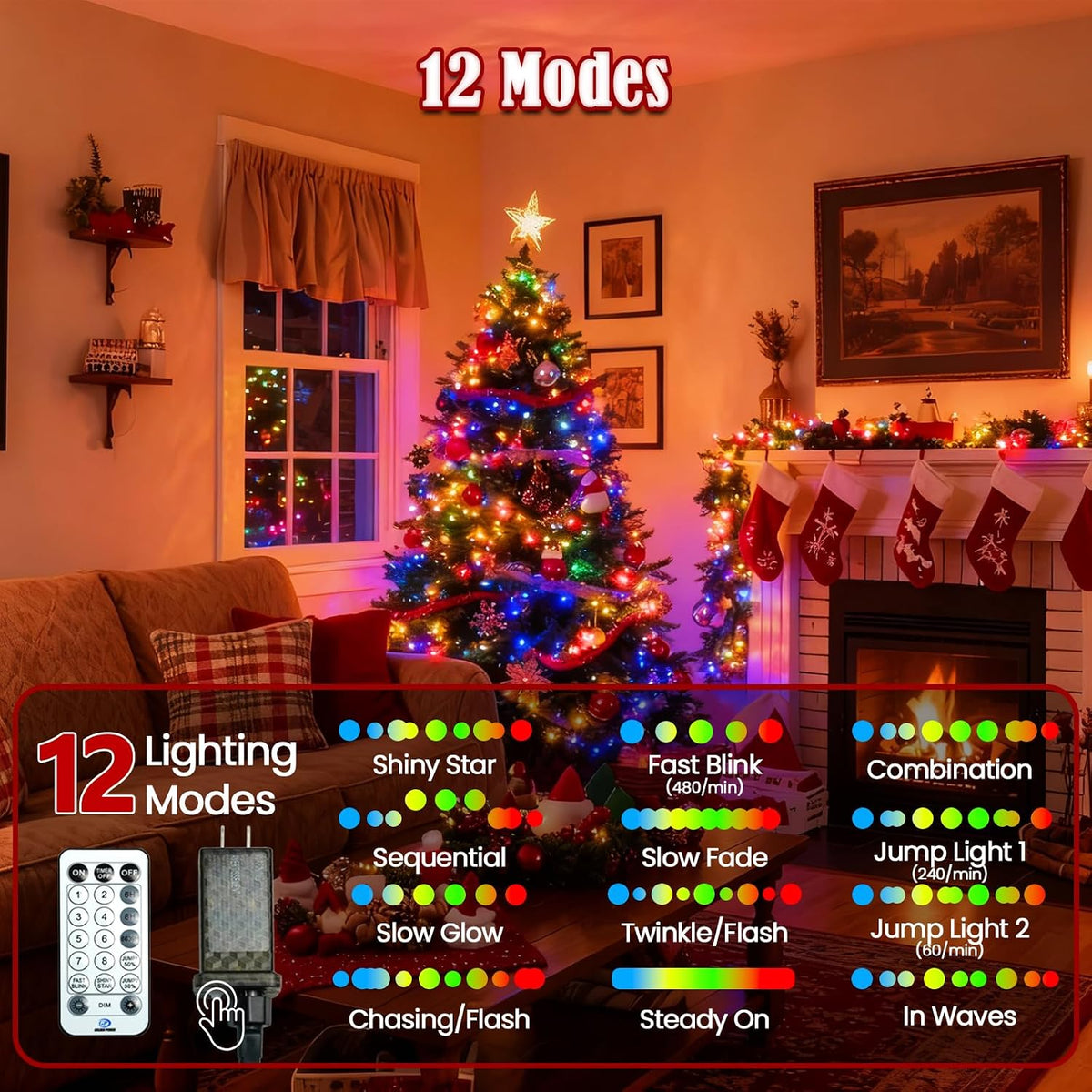 Tira de luces de Navidad con control por voz, 88 pies, 240 luces LE...